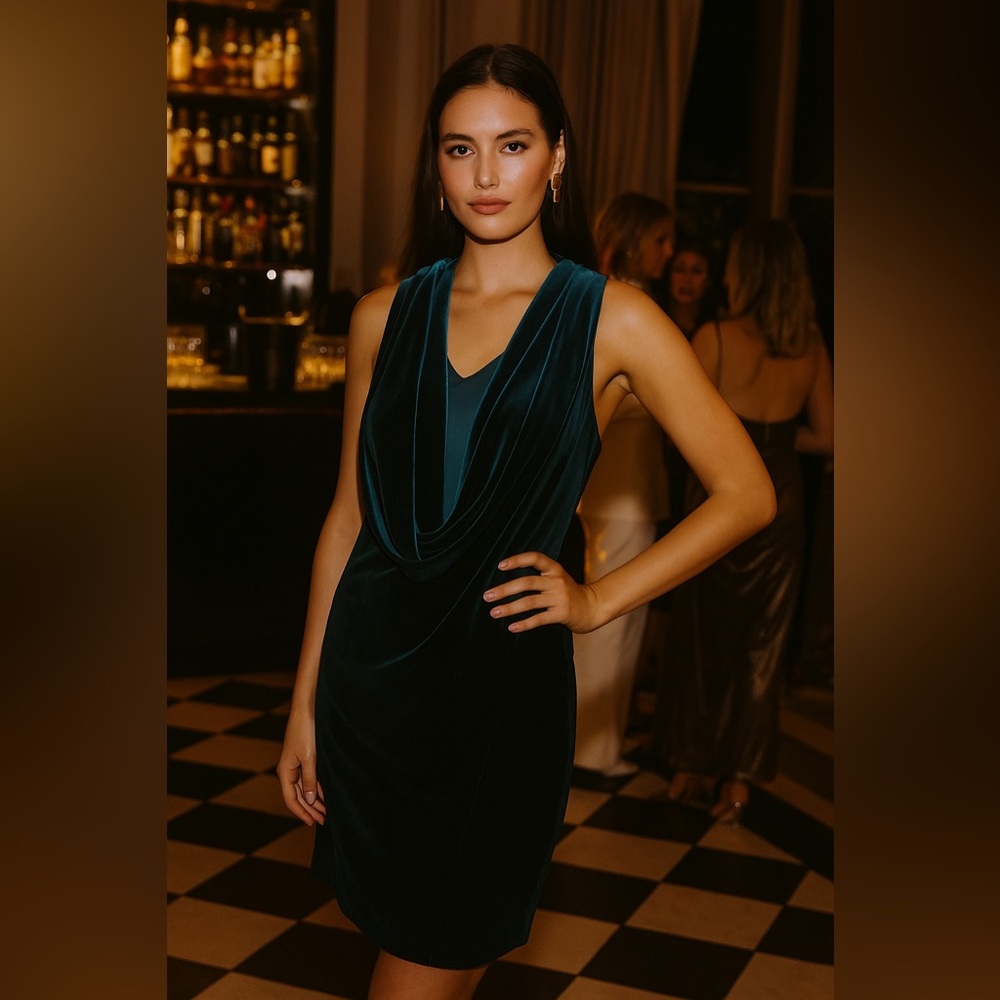 Aidan Mattox Teal Velvet and Satin Faux Wrap Sheath Mini Dress‎ Size 4